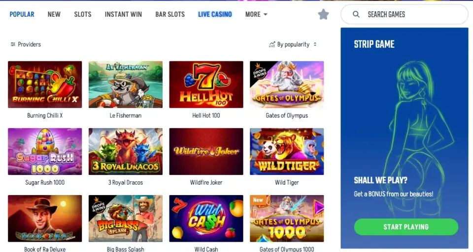 Winnita Casino interface overview